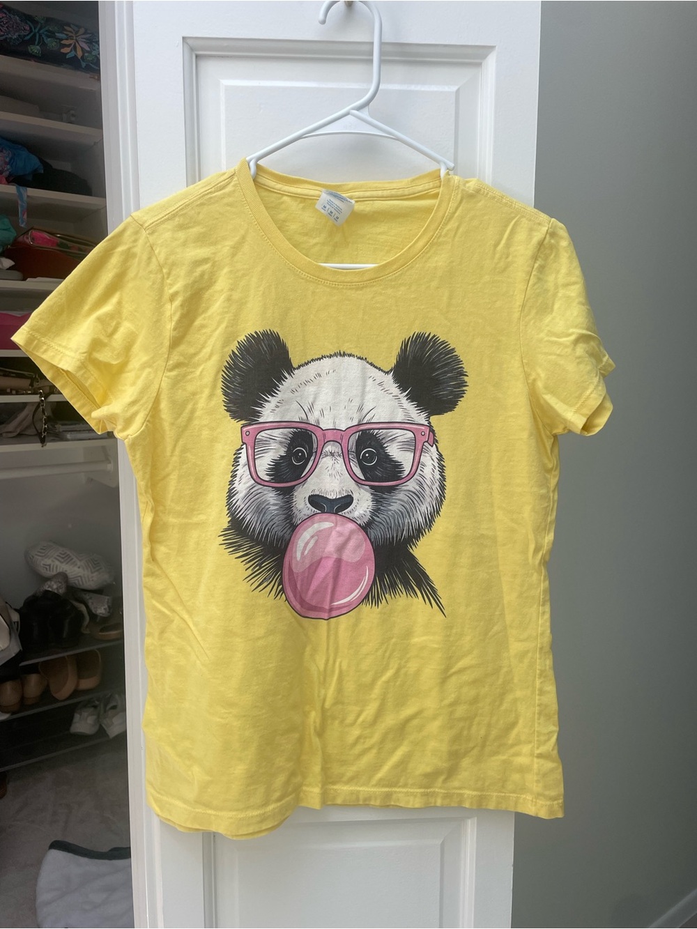 Port and Company Yellow Tee with Panda Wearing Pink Glasses